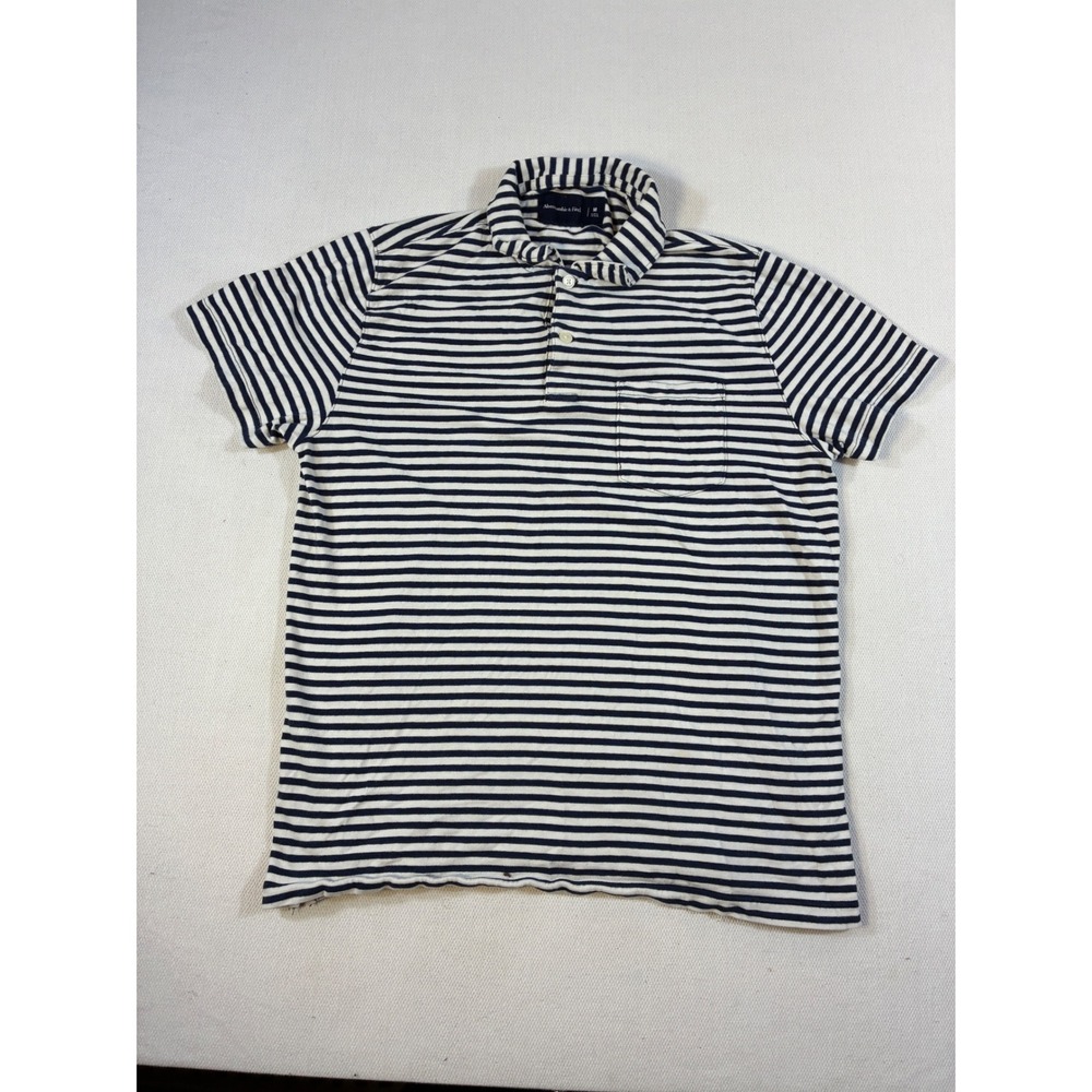 Abercrombie & Fitch Women's Medium Striped Polo Shirt‎ Navy Blue White Nautical